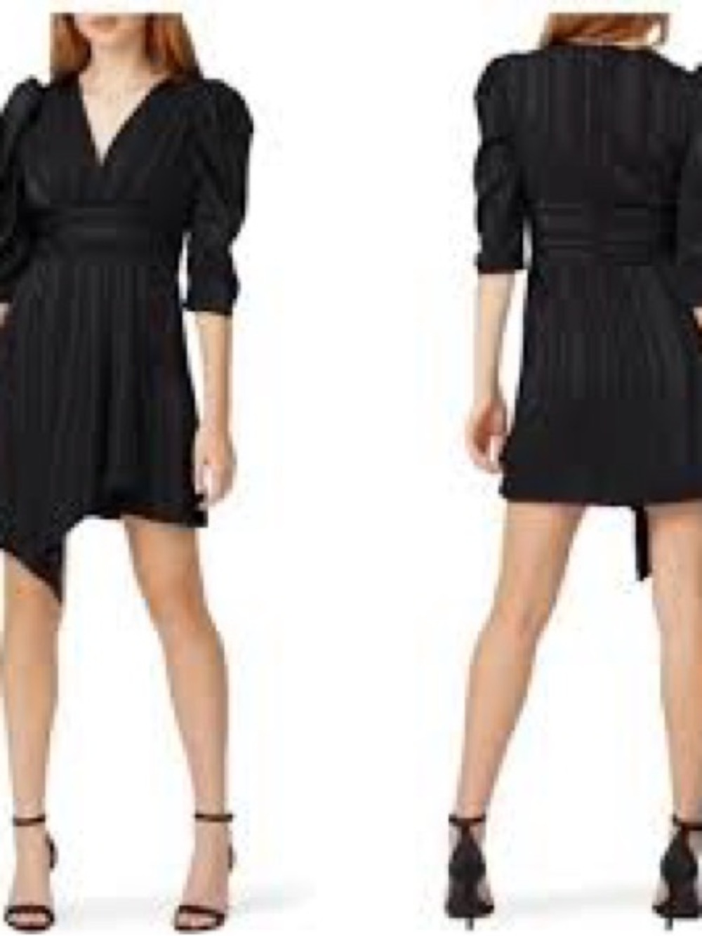 Women's Black Puff-Sleeve V-Neck Dress